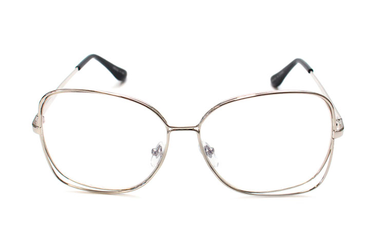 Stor sølvfarvet brille med dobbeltstel. - hverdagsbriller.dk - billede 2