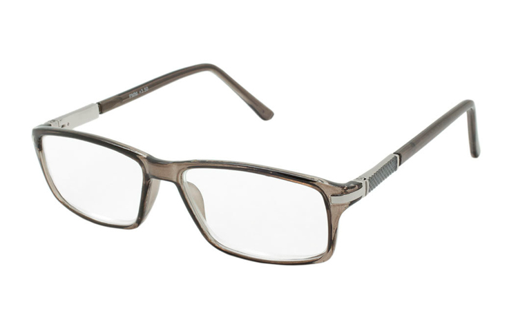 Røgfarvet brille med sølvfarvet metal detalje i hjørne - Design nr. b383