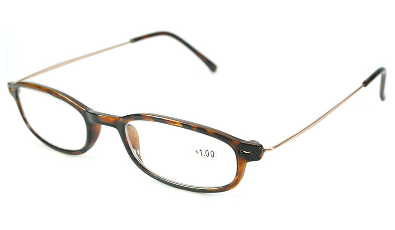Let og elegant leopardbrun brille i ovalt design.