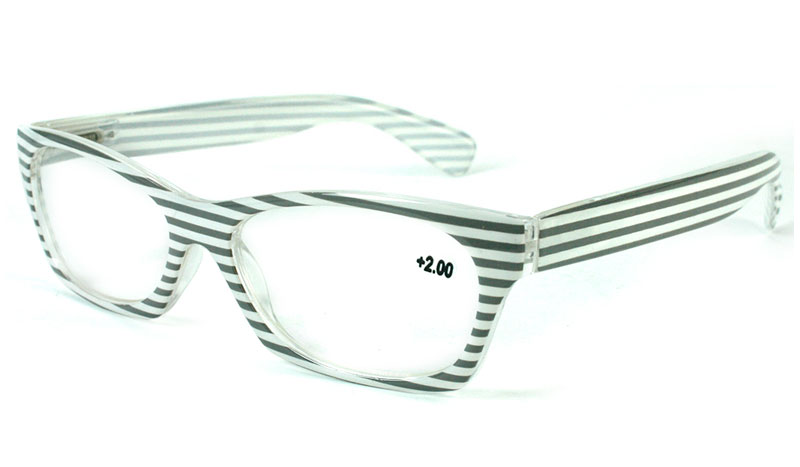Grå-hvid stribet cat eye brille med styrke - Design nr. b87