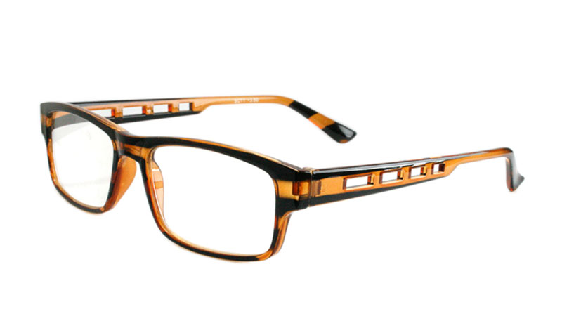 Sort / orange-transparant stribet brille med hul-design i stængerne - Design nr. b134