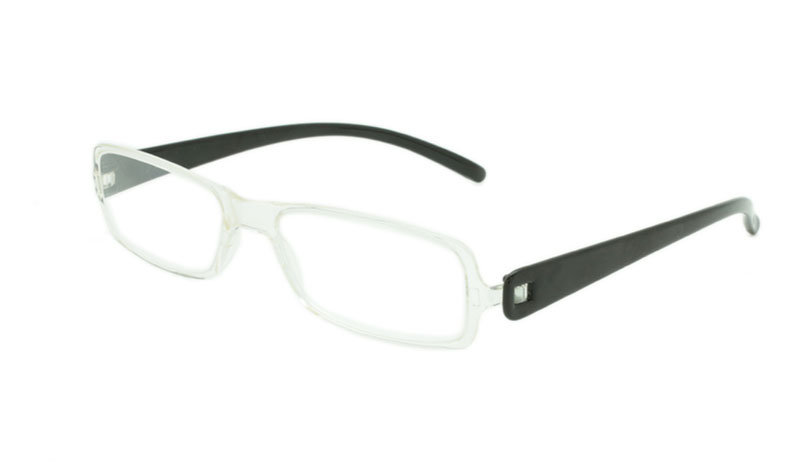 Let smal brille i klar transparent farve med matte sorte stænger - Design nr. b147