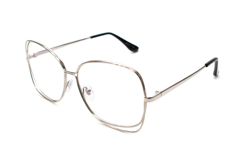 Stor sølvfarvet brille med dobbeltstel. - Design nr. b168
