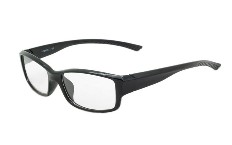 Sort hverdagsbrille med styrke i enkelt design