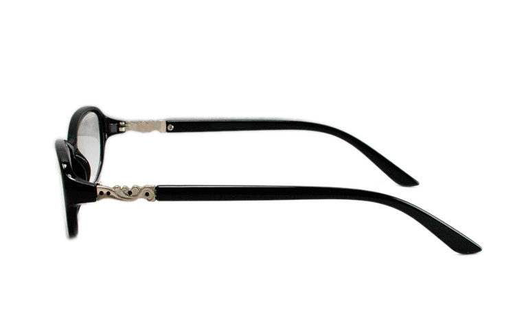 Brille i sort stel med sølvfarvet metal udsmykning - hverdagsbriller.dk - billede 2