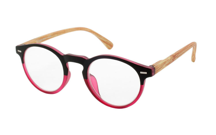 Flot rund pink/sort brille med bambus stænger. - Design nr. b300