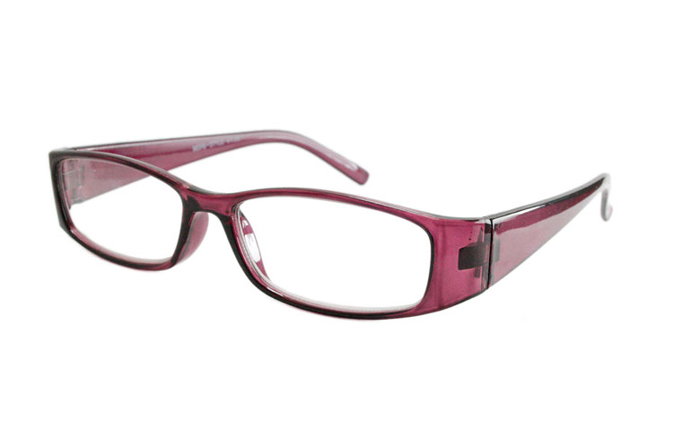 Læsebrille med styrke i lilla halvtransparent stel - Design nr. b305