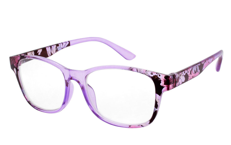 Lys lilla brille med blomsterprint på stængerne - Design nr. b324