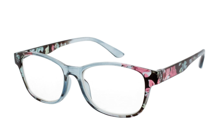 Lys grå transparent brille med blomsterprint