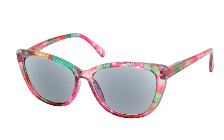 Smart cateye solbrille i blomstret retro - vintage look - Design nr. b352