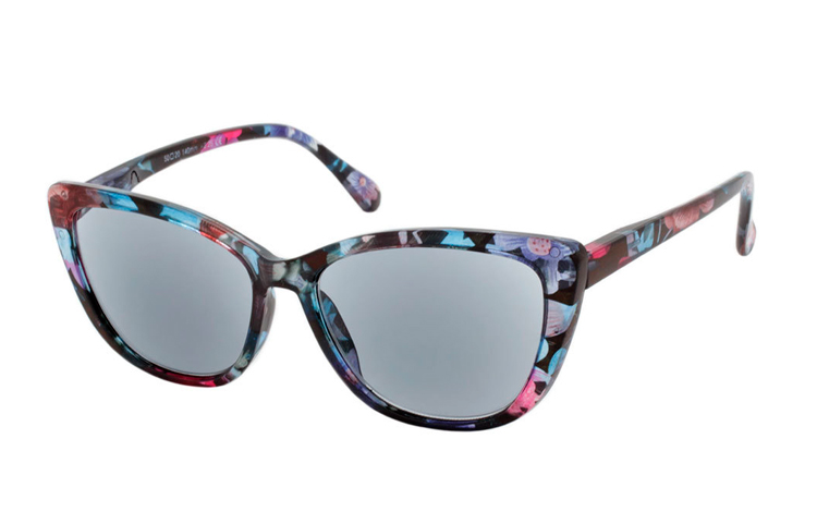 Smart cateye solbrille i blomstret retro - vintage look - Design nr. b353