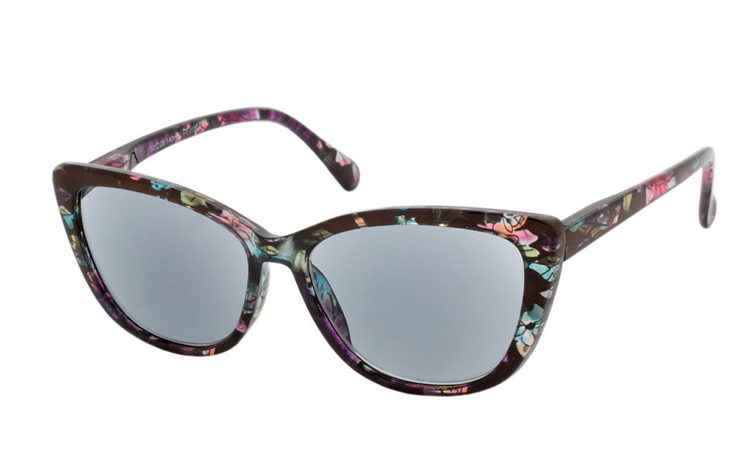 Smart cateye solbrille i blomstret retro - vintage look - Design nr. b354