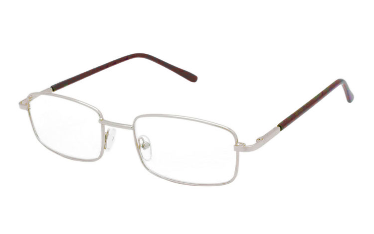 Sølvfarvet let hverdagsbrille i metal stel med brune stænger - Design nr. b448