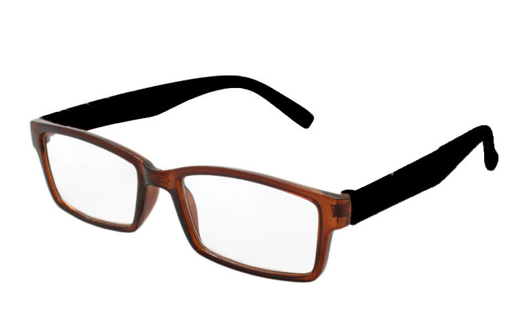 Orangebrun brille med sorte stænger. - Design nr. b472