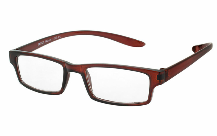 Firkantet orange-brun brille i smalt design