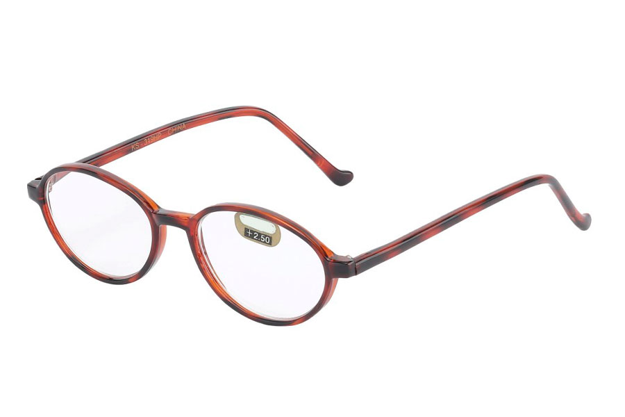 RÃ¸dbrun moderigtig brille i oval rundt design