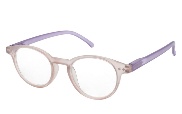 Flot moderigtig rund brille i mat transparent stel
