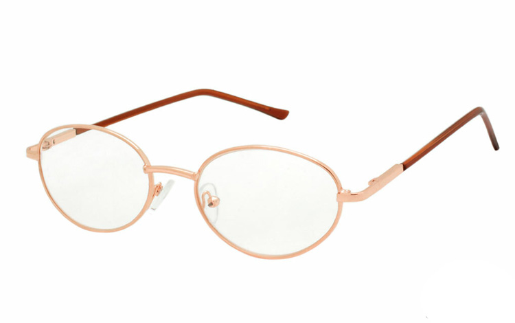 Guldfarvet oval metal brille i moderne design