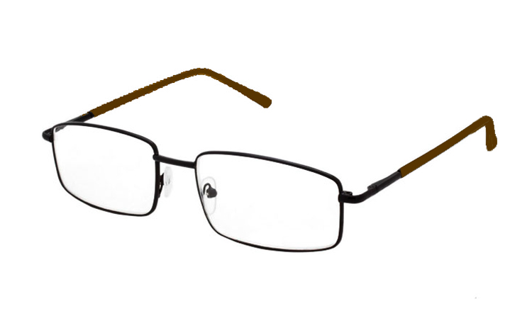Sort metal brille med mørkbrune stænger