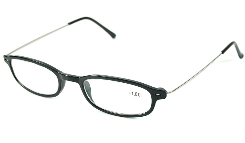 Let og elegant sort brille i ovalt design.
